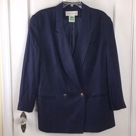 Vintage Jones NY Navy Double breasted Blazer Jacket 14W - Picture 1 of 5